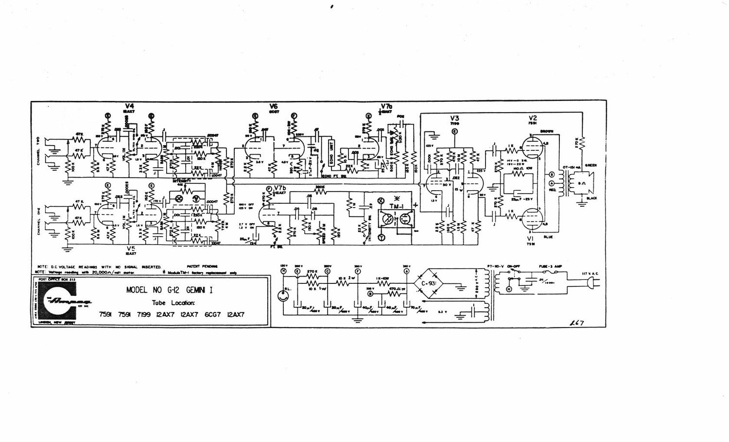 ampeg g 12 gemini i 1 67 schematic