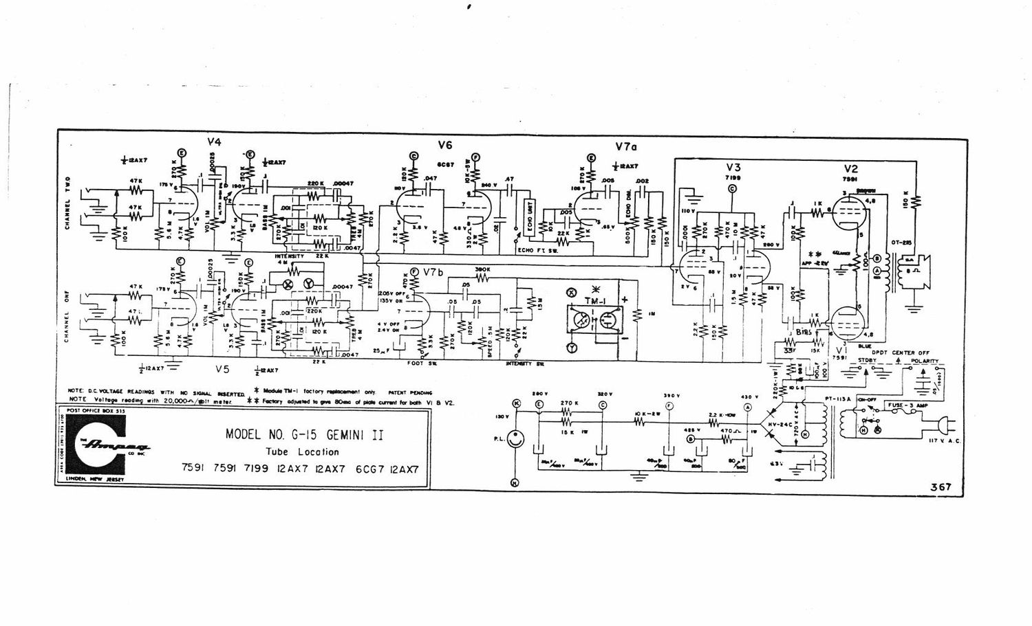 ampeg g 15 gemini ii 7591 schematic