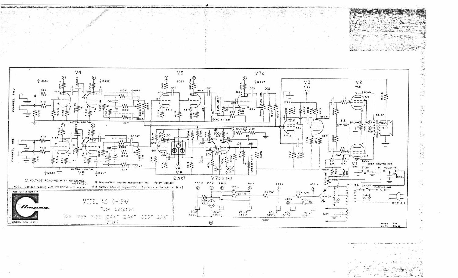 ampeg g 15 v 10 67 schematic