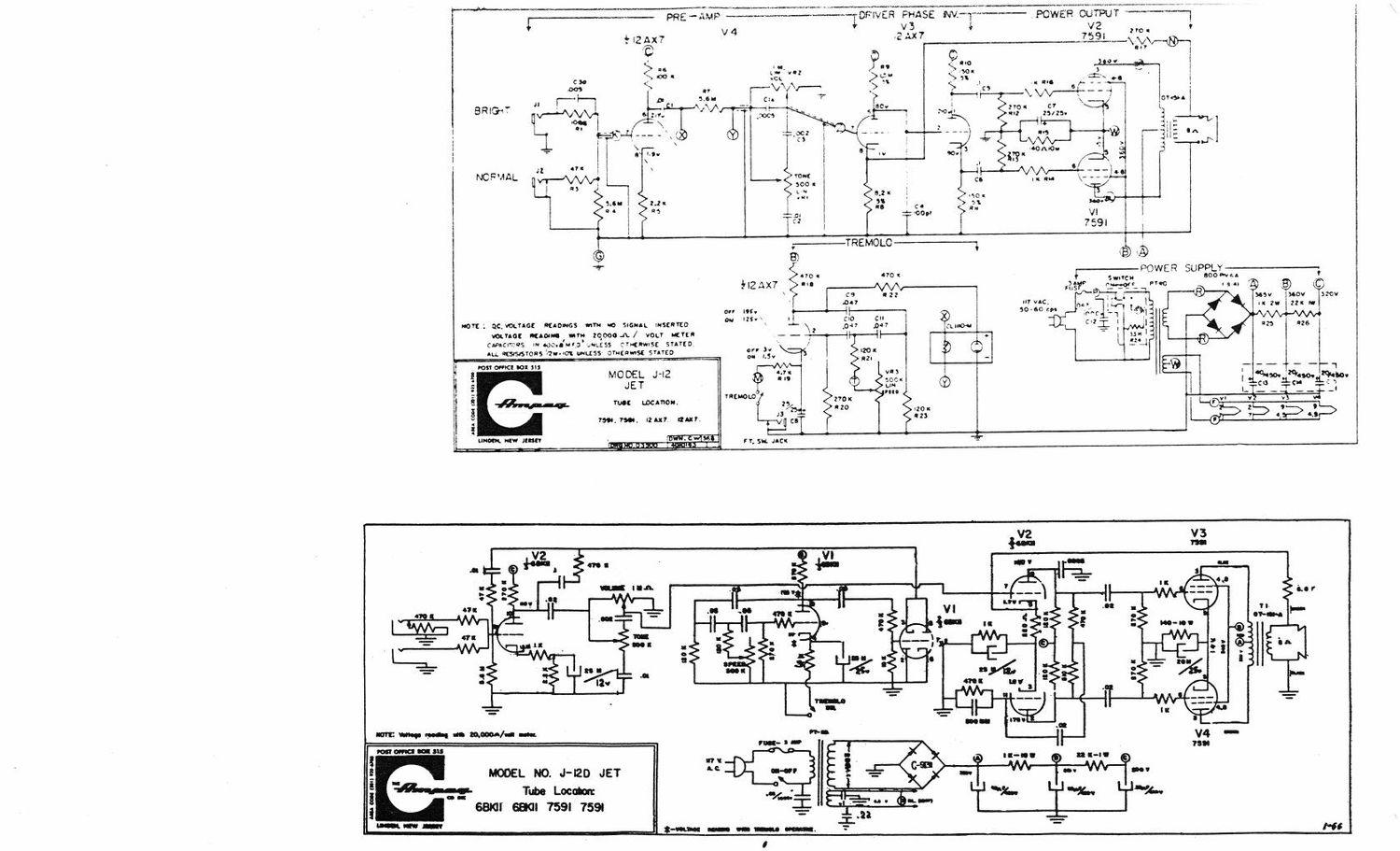 ampeg j 12 jet 5 68 j 12d jet 1 66 schematics