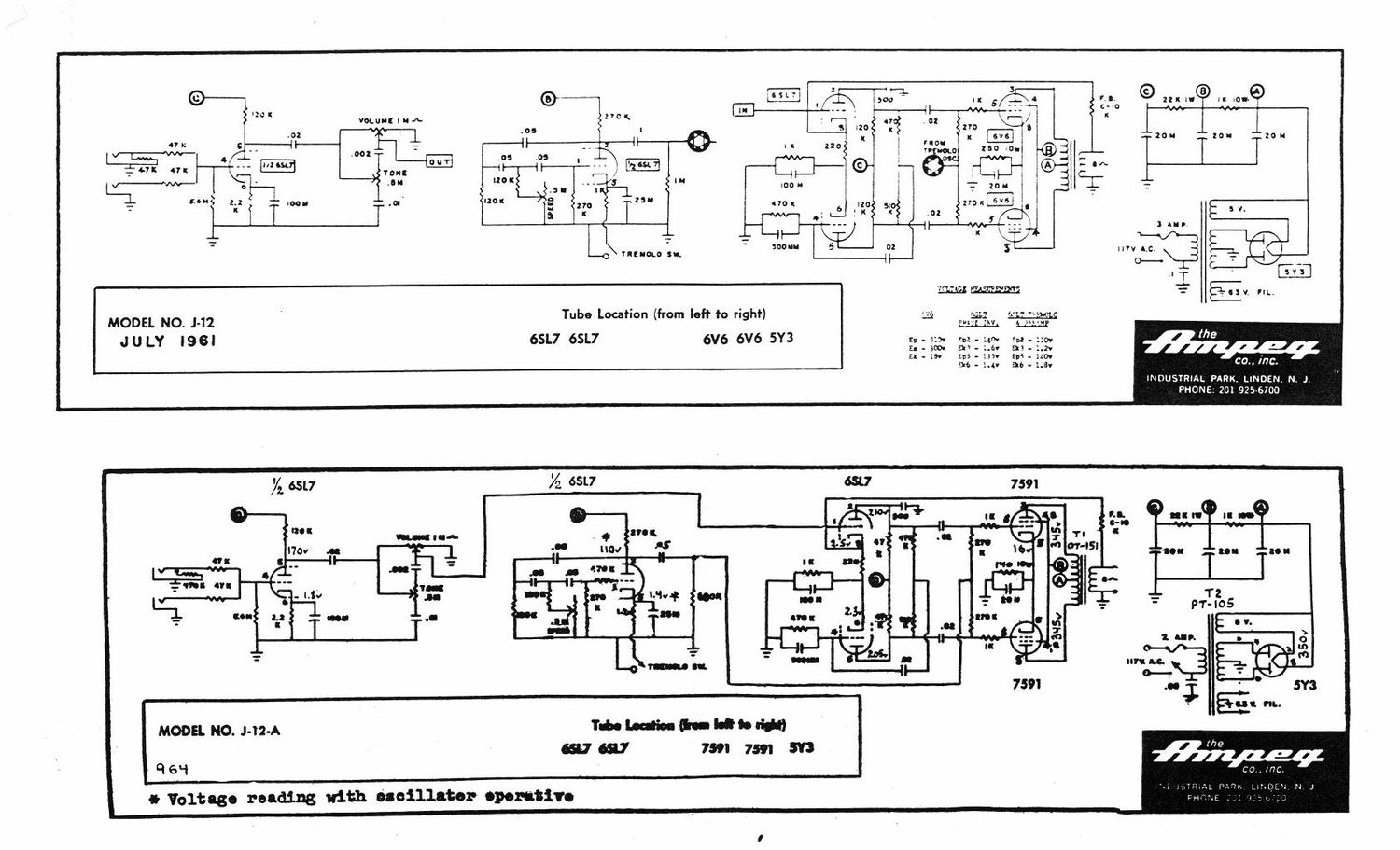 ampeg j 12 jet 7 61 j 12 a jet 9 64 schematics