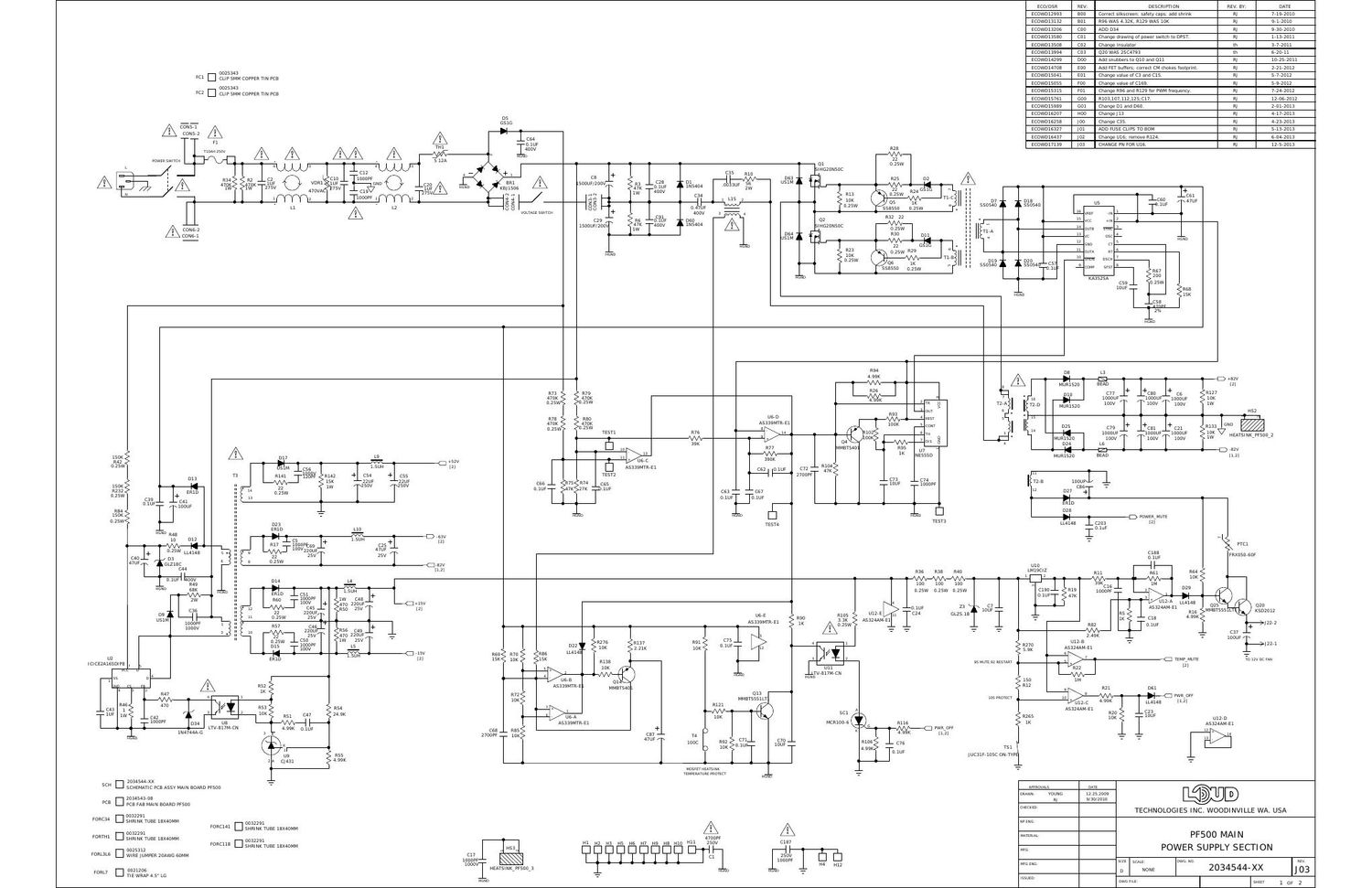 ampeg pf 500 main power supply section 2034544 xx revj03 sch