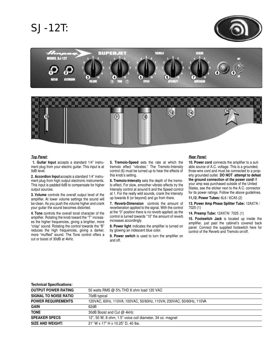 ampeg sj 12t specs en