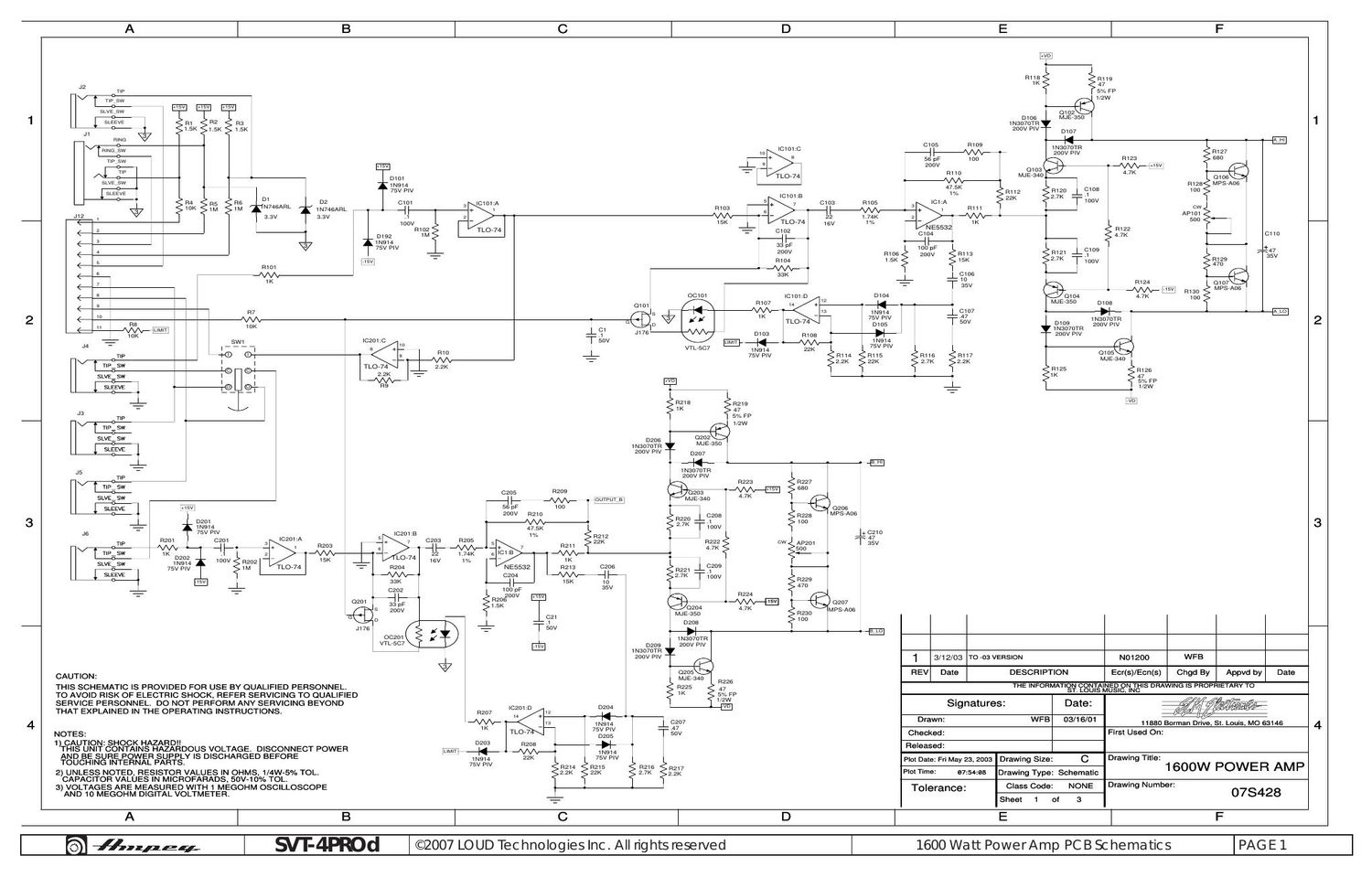 ampeg svt 4 prod power amp 07s428 schematics