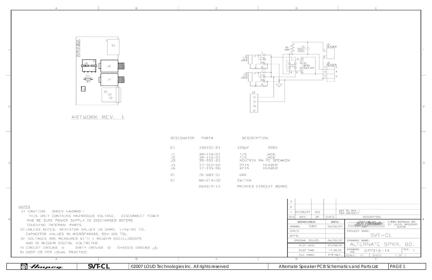 ampeg svt cl speaker board 07p319 schematic