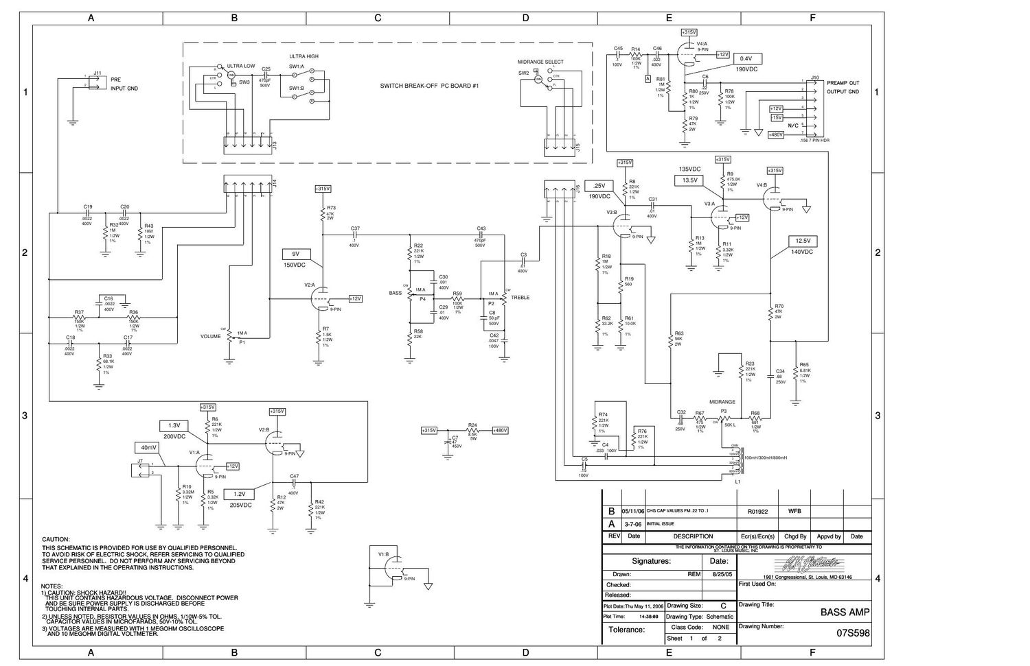 ampeg svt vr preamp 07s598 schematics