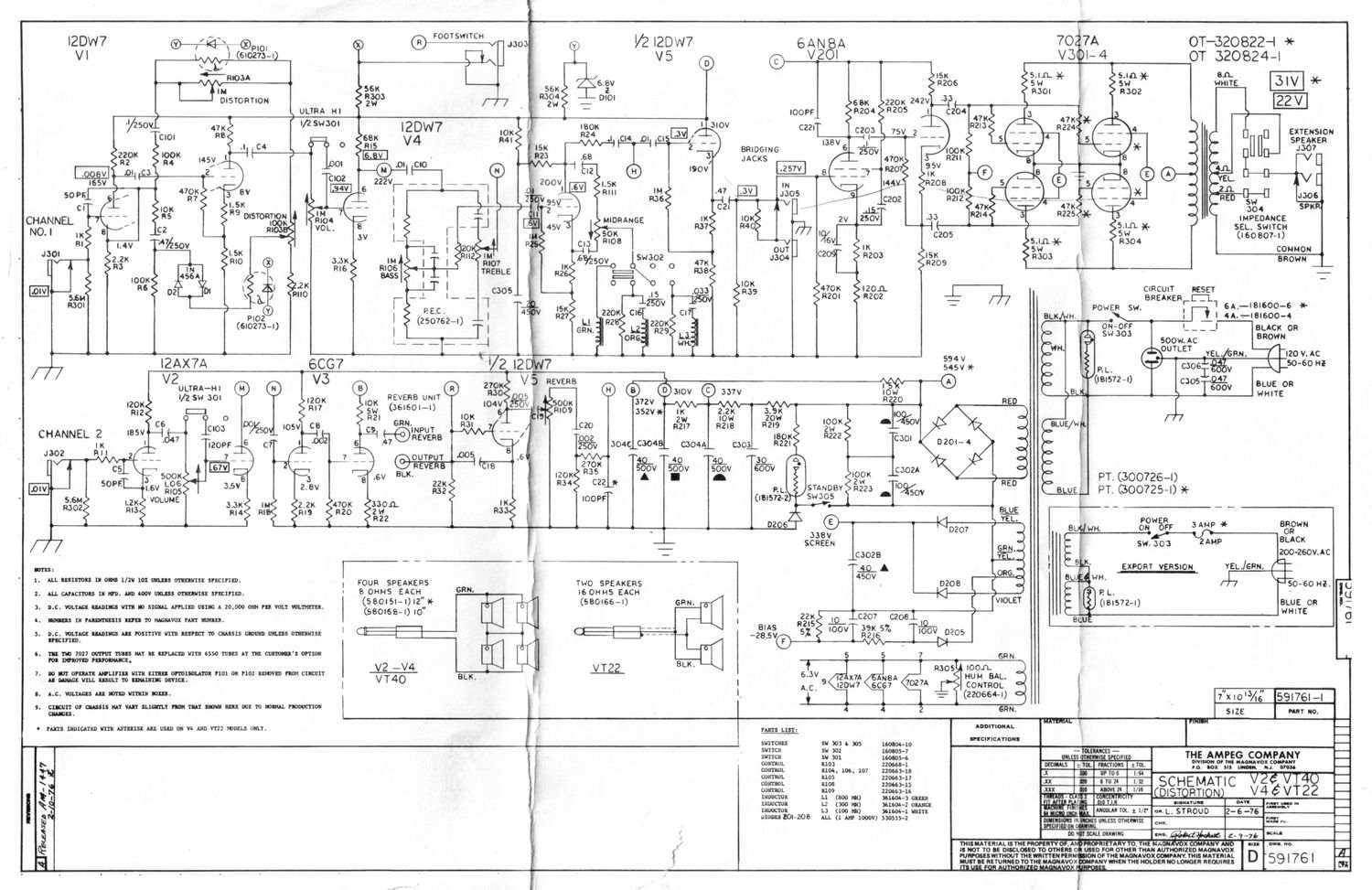 ampeg v 2 v 4 vt 22 vt 40 distortion rev a schematic