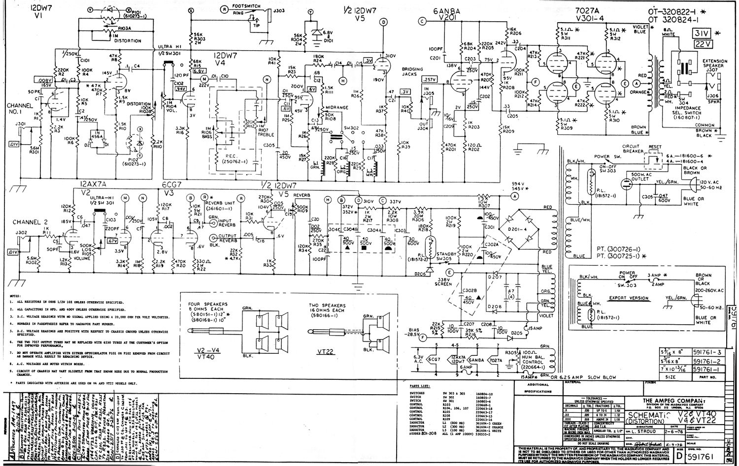 ampeg v 2 v 4 vt 22 vt 40 distortion rev d schematic