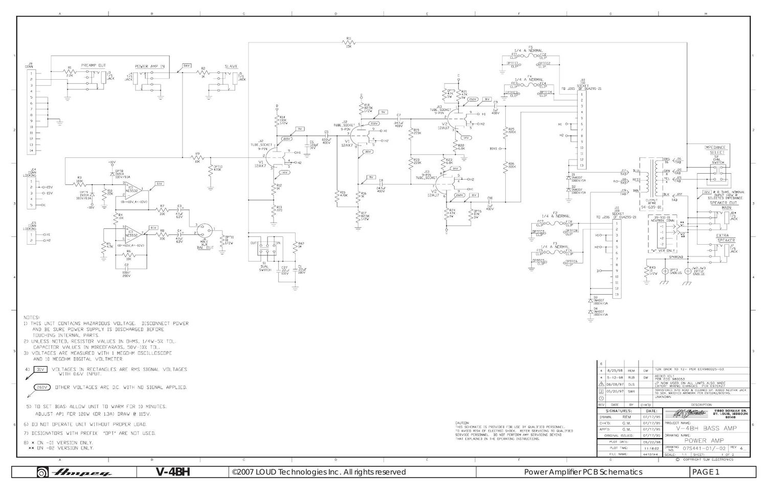 ampeg v 4bh pi power supply 07s441 schematics