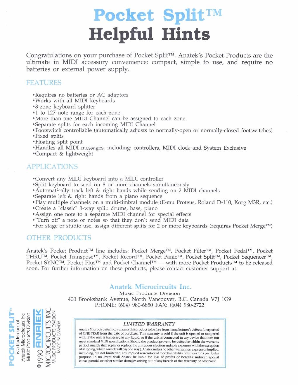 anatek pocket split helpful hints