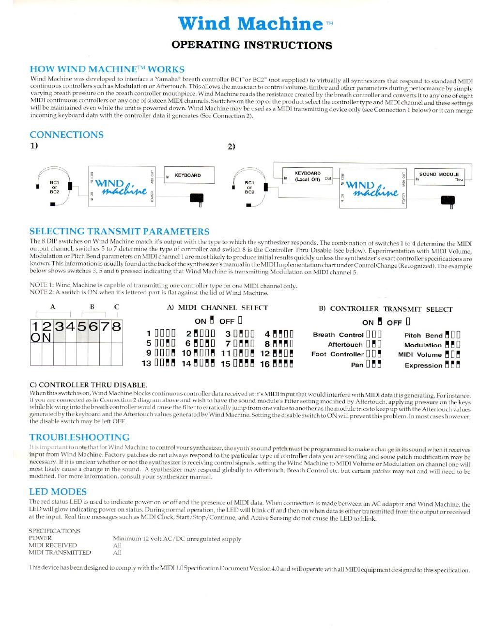 anatek wind machine operating instructions