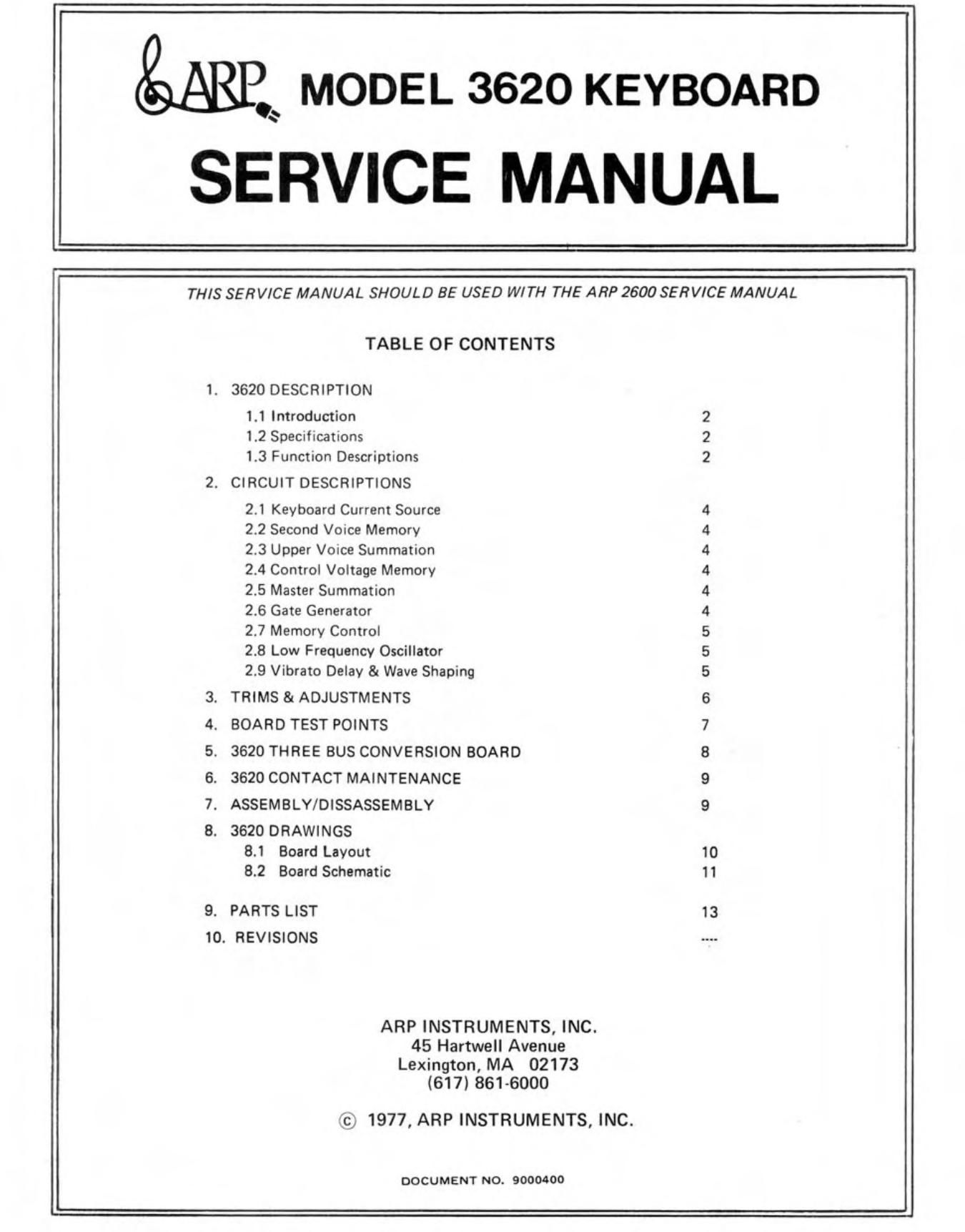 arp 3620 keyboard service manual