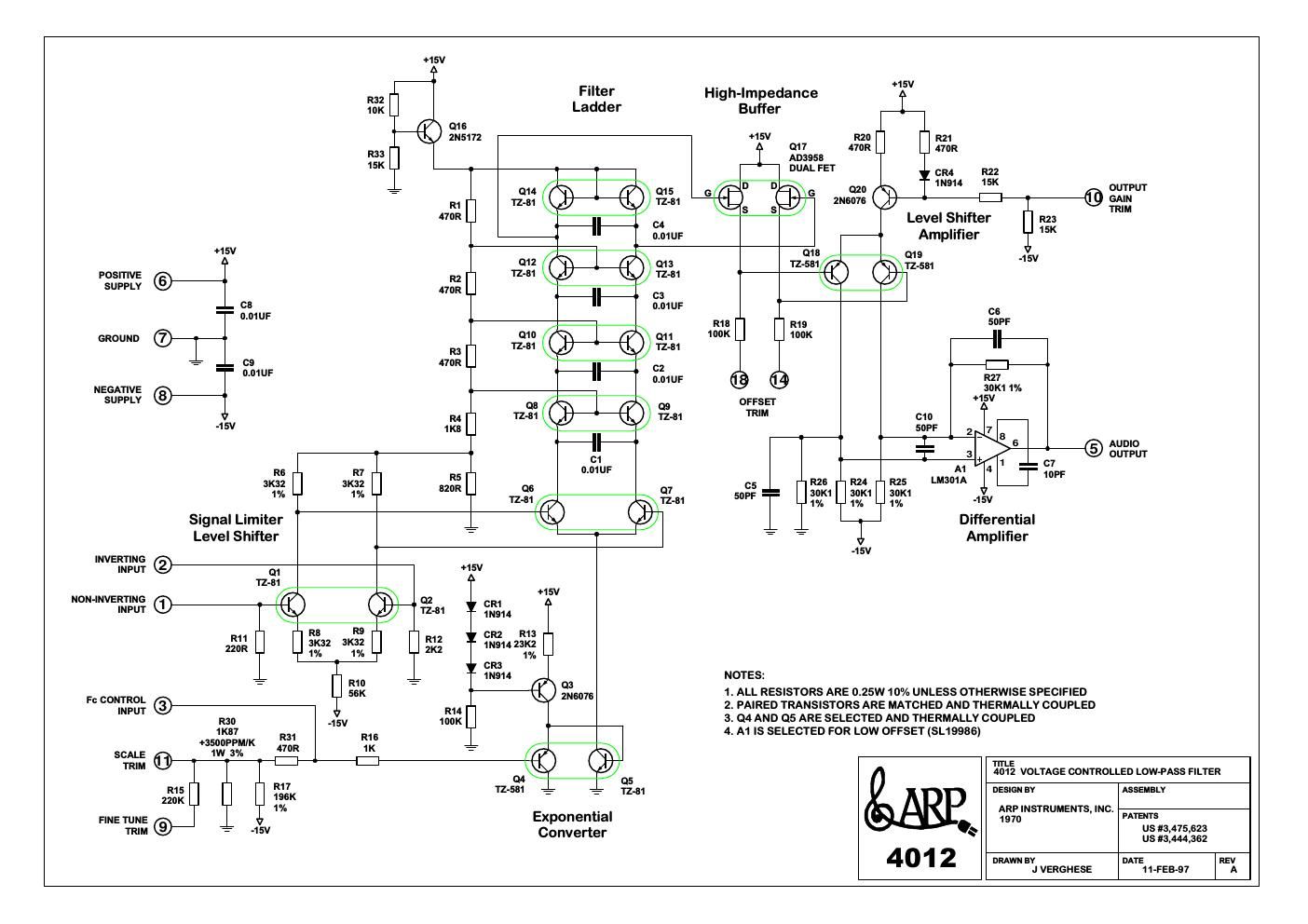 arp 4012 voltage controlled low pass filter submodules