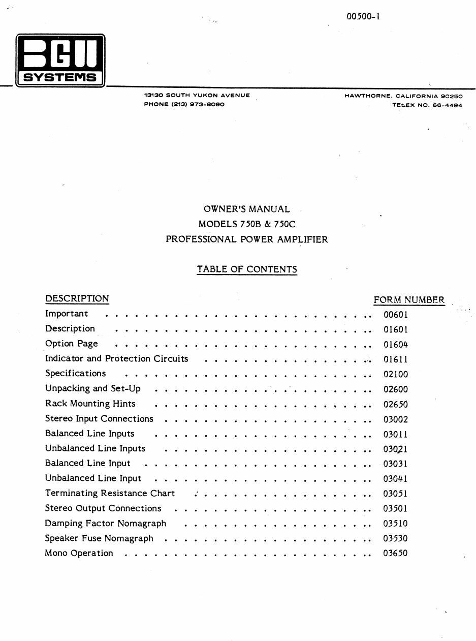 BGW 750B 750C owners Manual