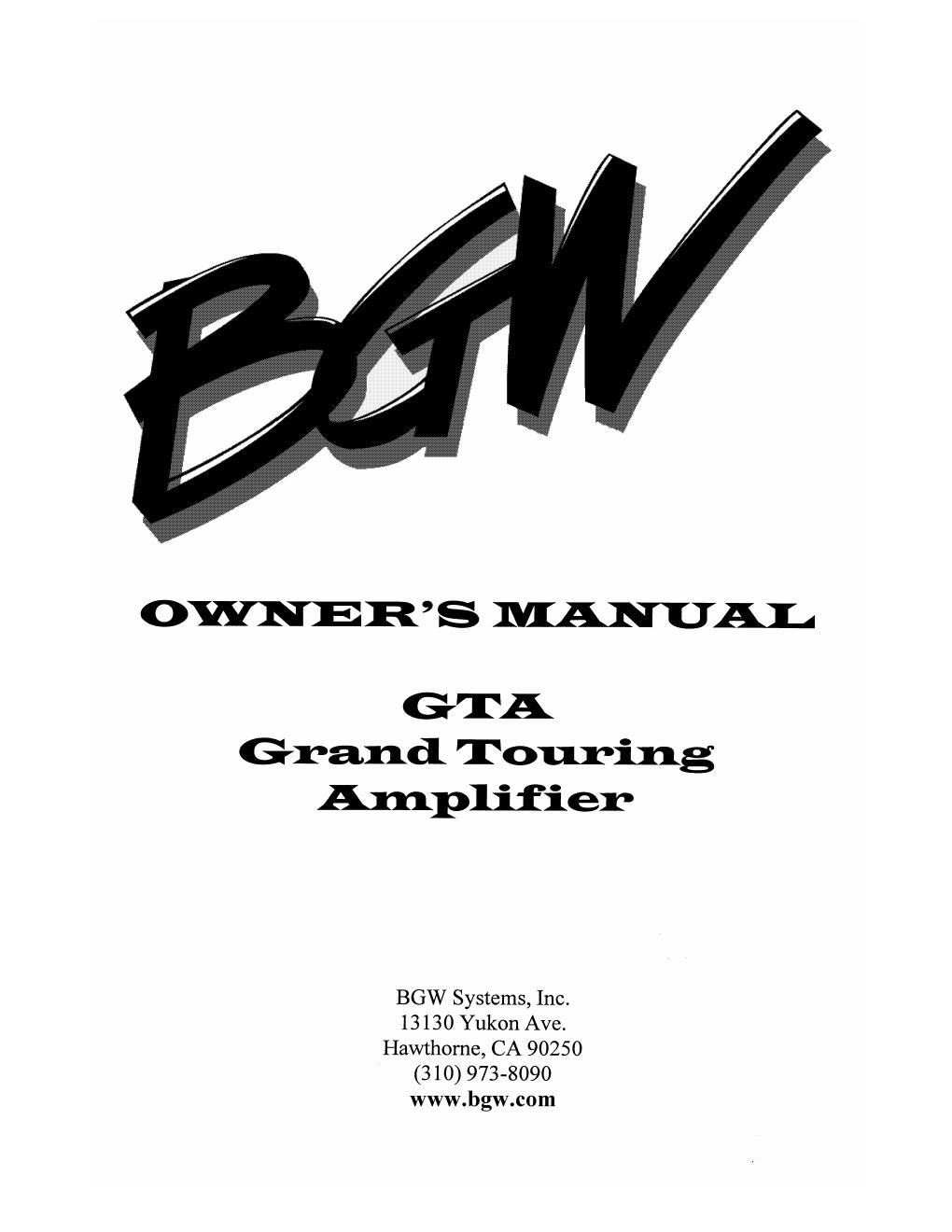 BGW GTA AMPLIFIER owners manual