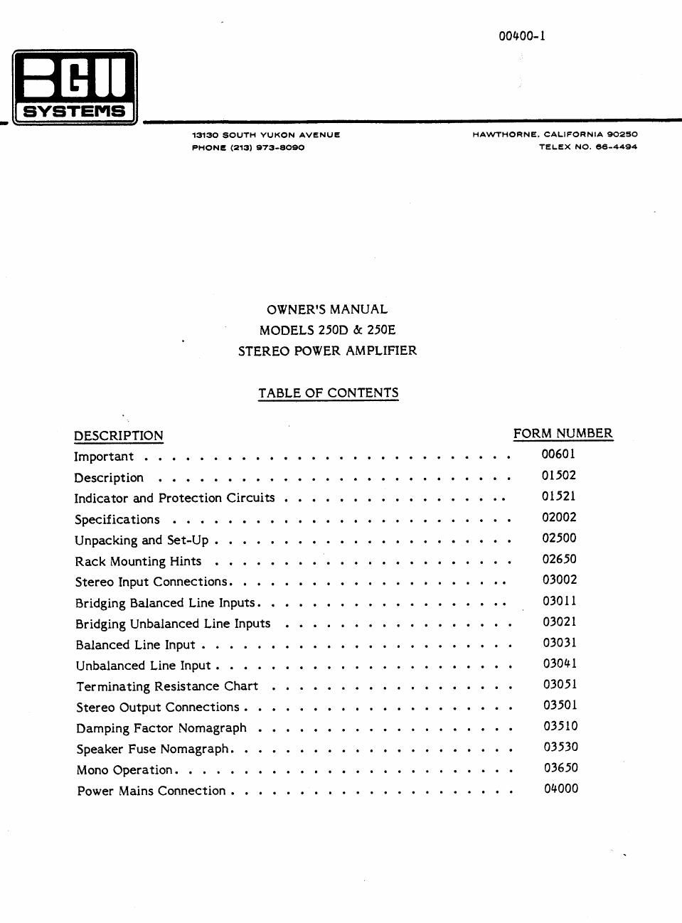 bgw 250 d owners manual