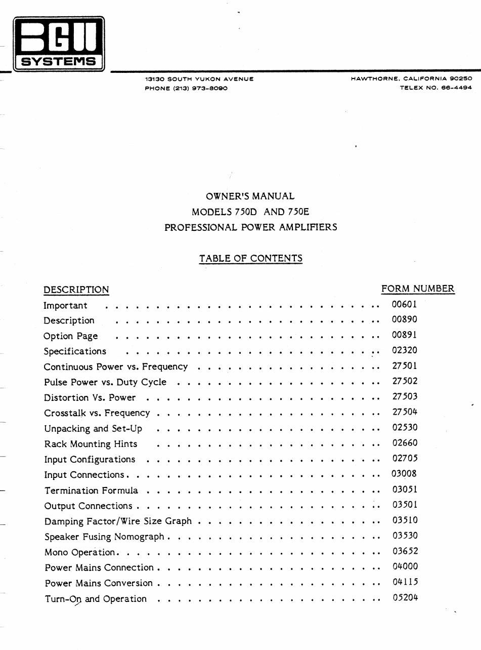 bgw 750 d 750 e owners manual