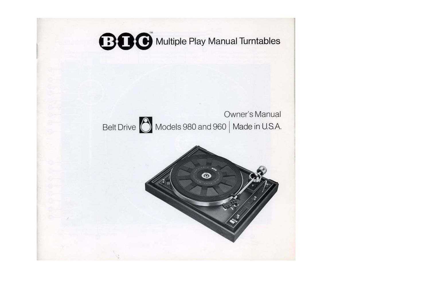 BIC 980 Owners Manual