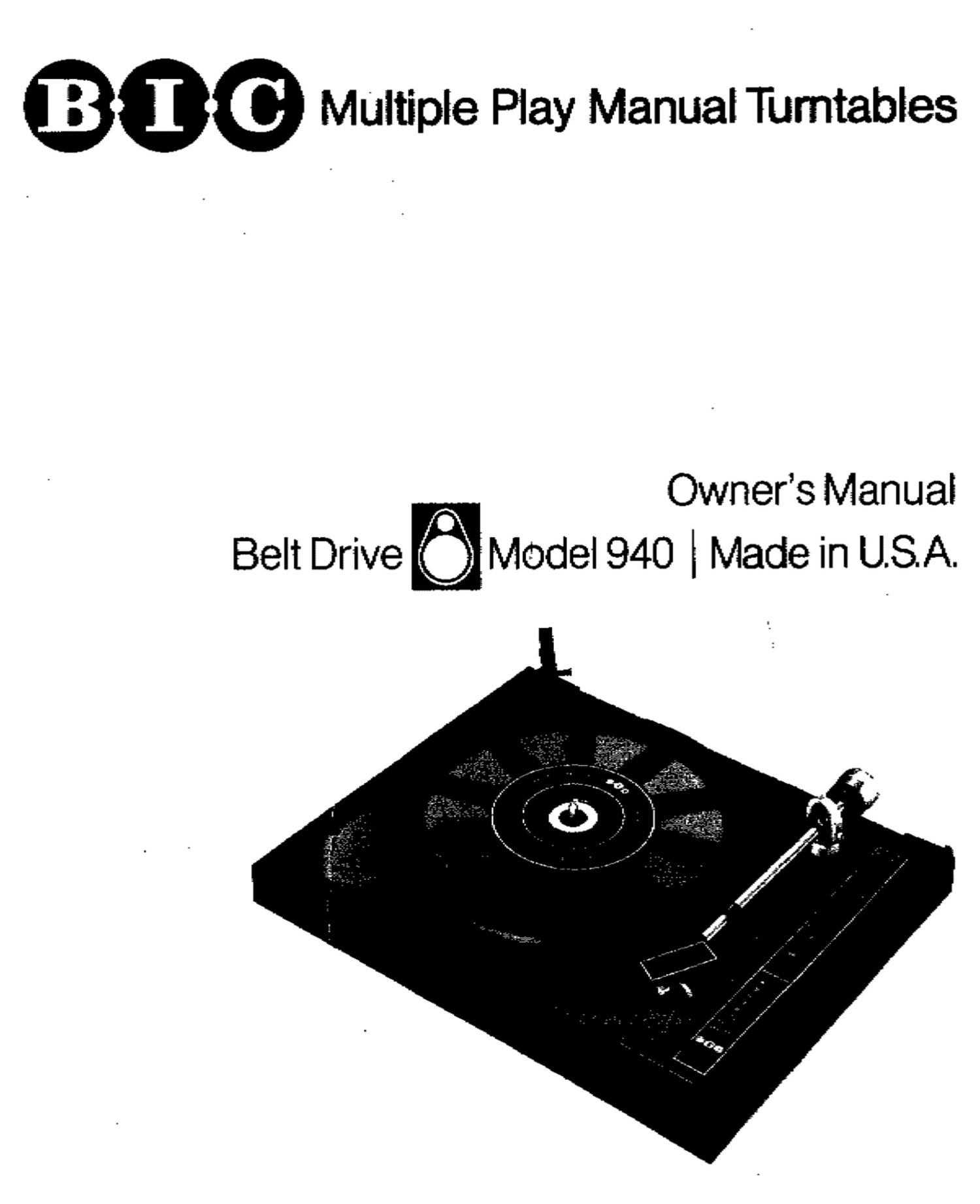 Bic 940 Owners Manual