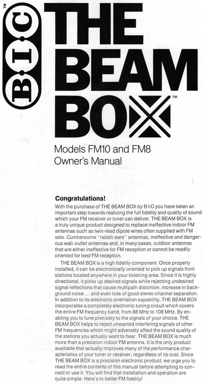 Bic FM 10 Owners Manual