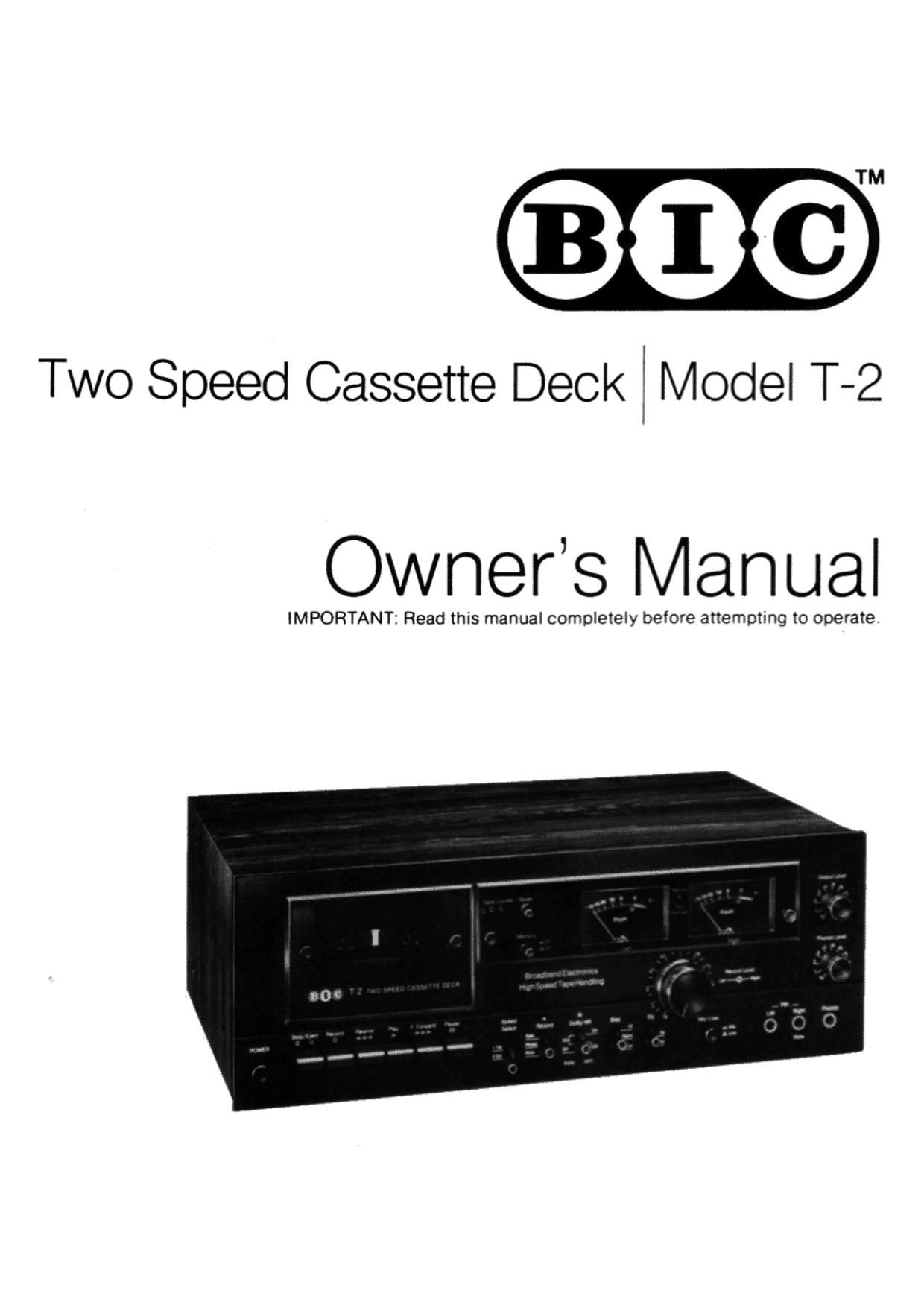 Bic T2 Owners Manual