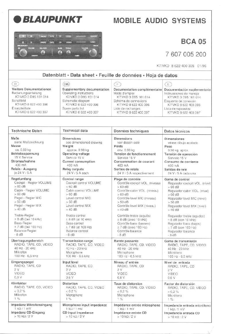 Blaupunkt BCA 05 Service Manual