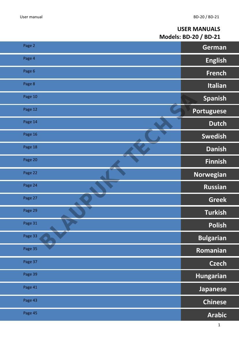 Blaupunkt BD 20 Owners Manual