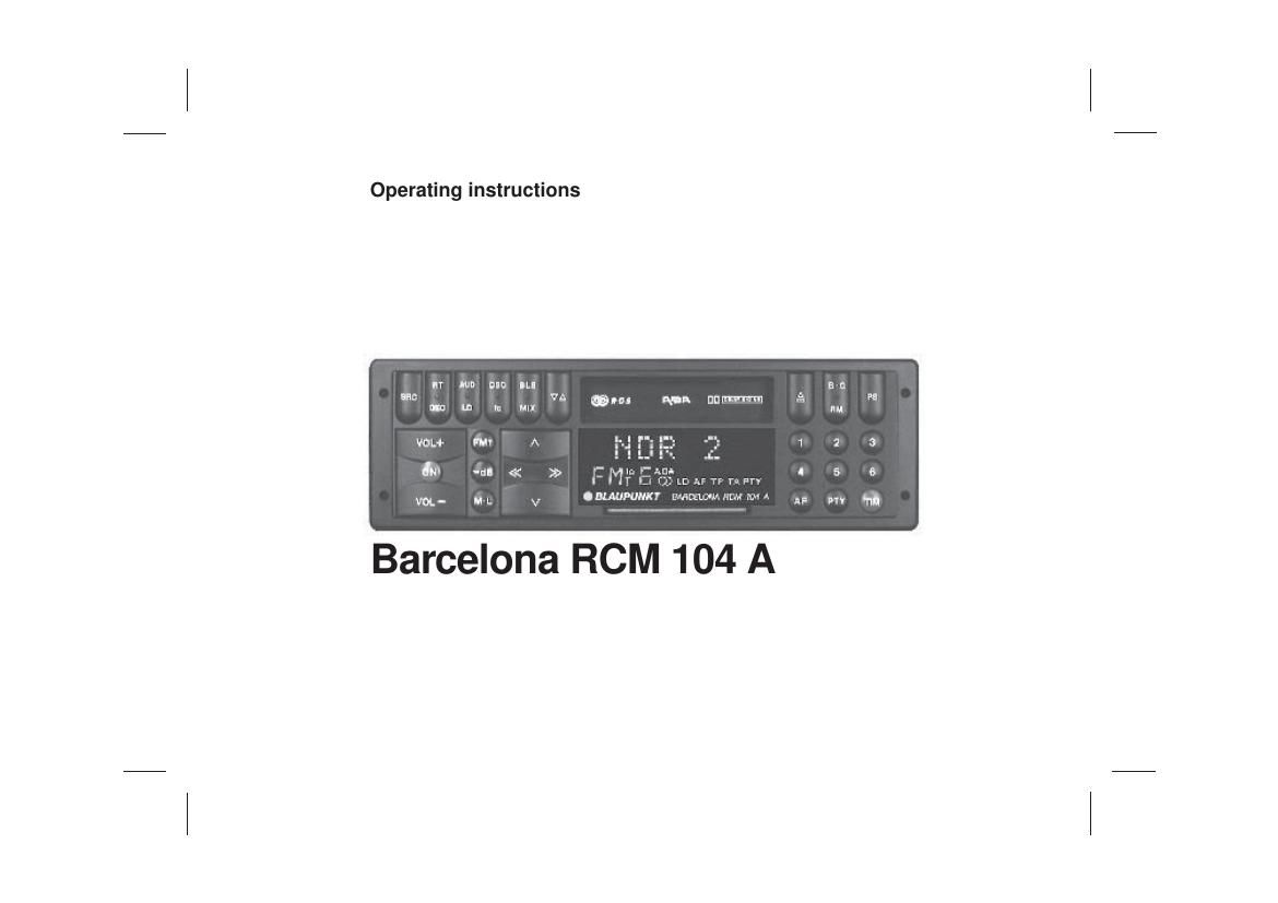 Blaupunkt Barcelona RCM 104 A Owners Manual