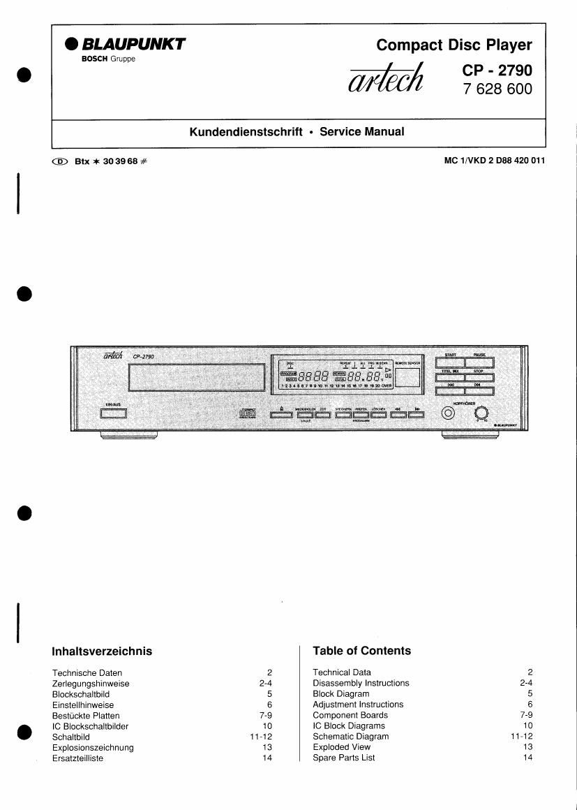 Blaupunkt CP 2790 Service Manual