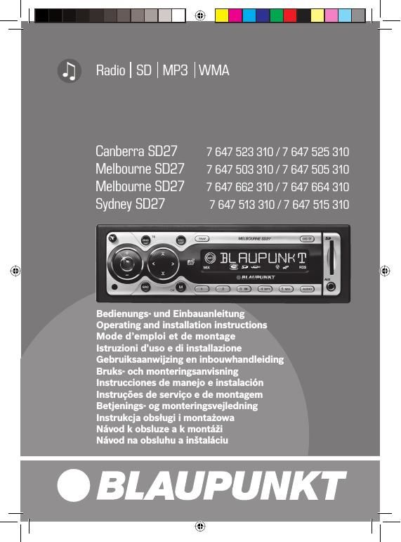 Blaupunkt Canberra SD 27 Owners Manual