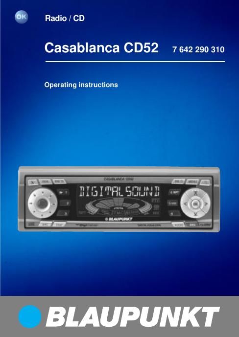 Blaupunkt Casablanca CD 52 Owners Manual