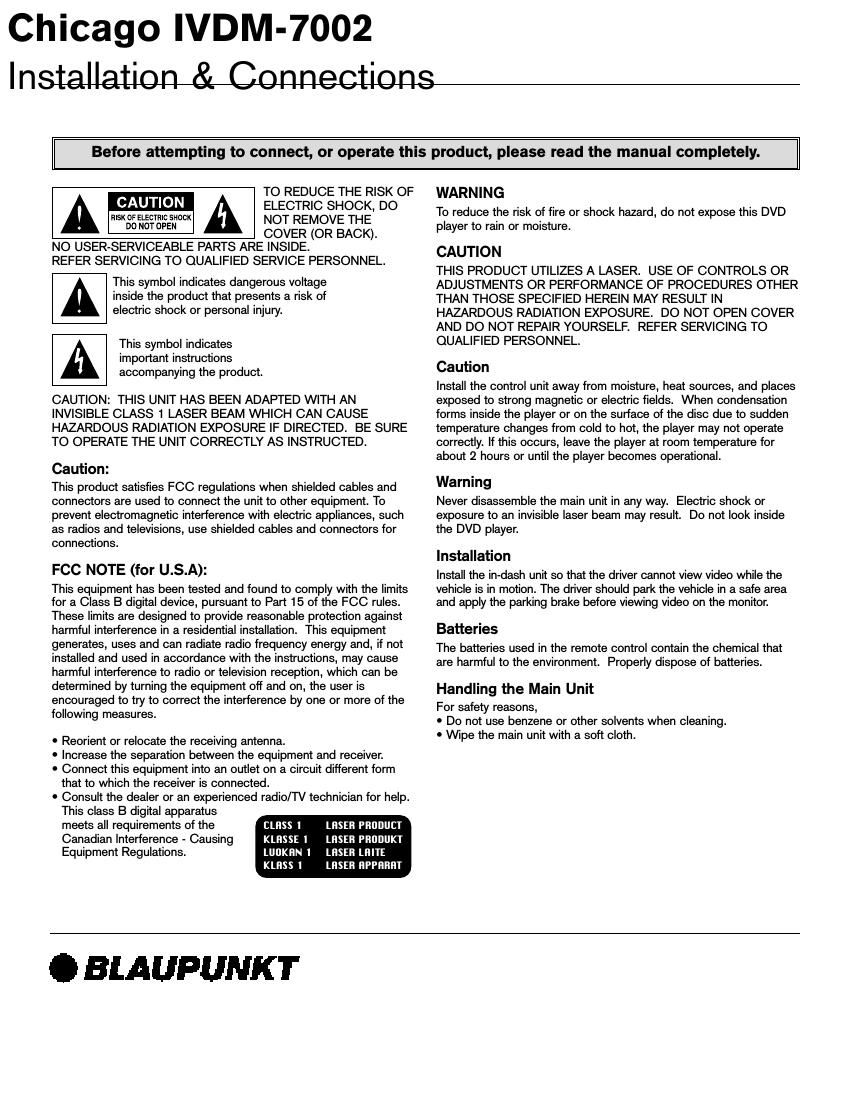Blaupunkt Chicago IVDM 7002 Owners Manual