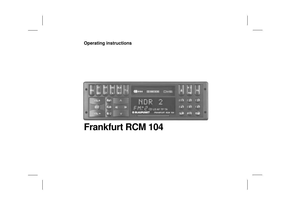 Blaupunkt Frankfurt RCM 104 Owners Manual