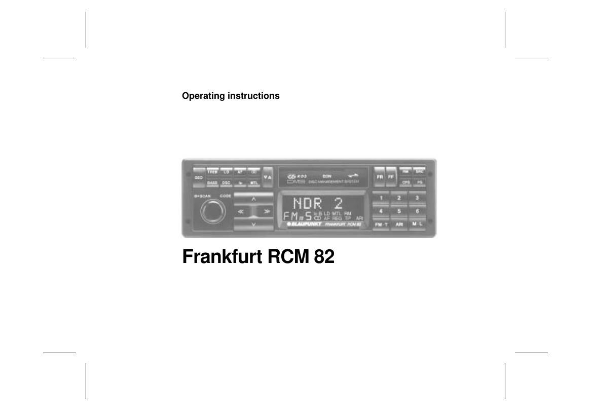 Blaupunkt Frankfurt RCM 82 Owners Manual