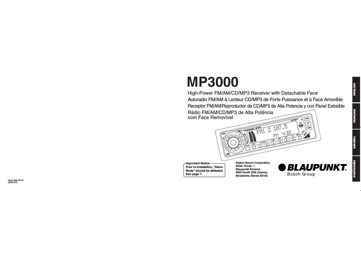 Blaupunkt MP 3000 Owners Manual