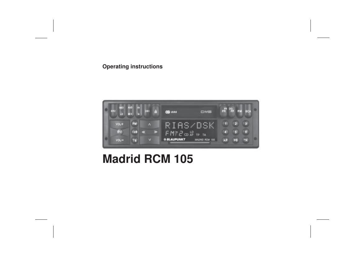Blaupunkt Madrid RCM 105 Owners Manual