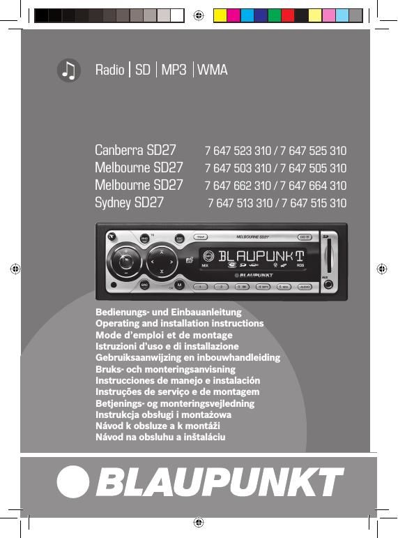 Blaupunkt Melbourne SD 27 Owners Manual