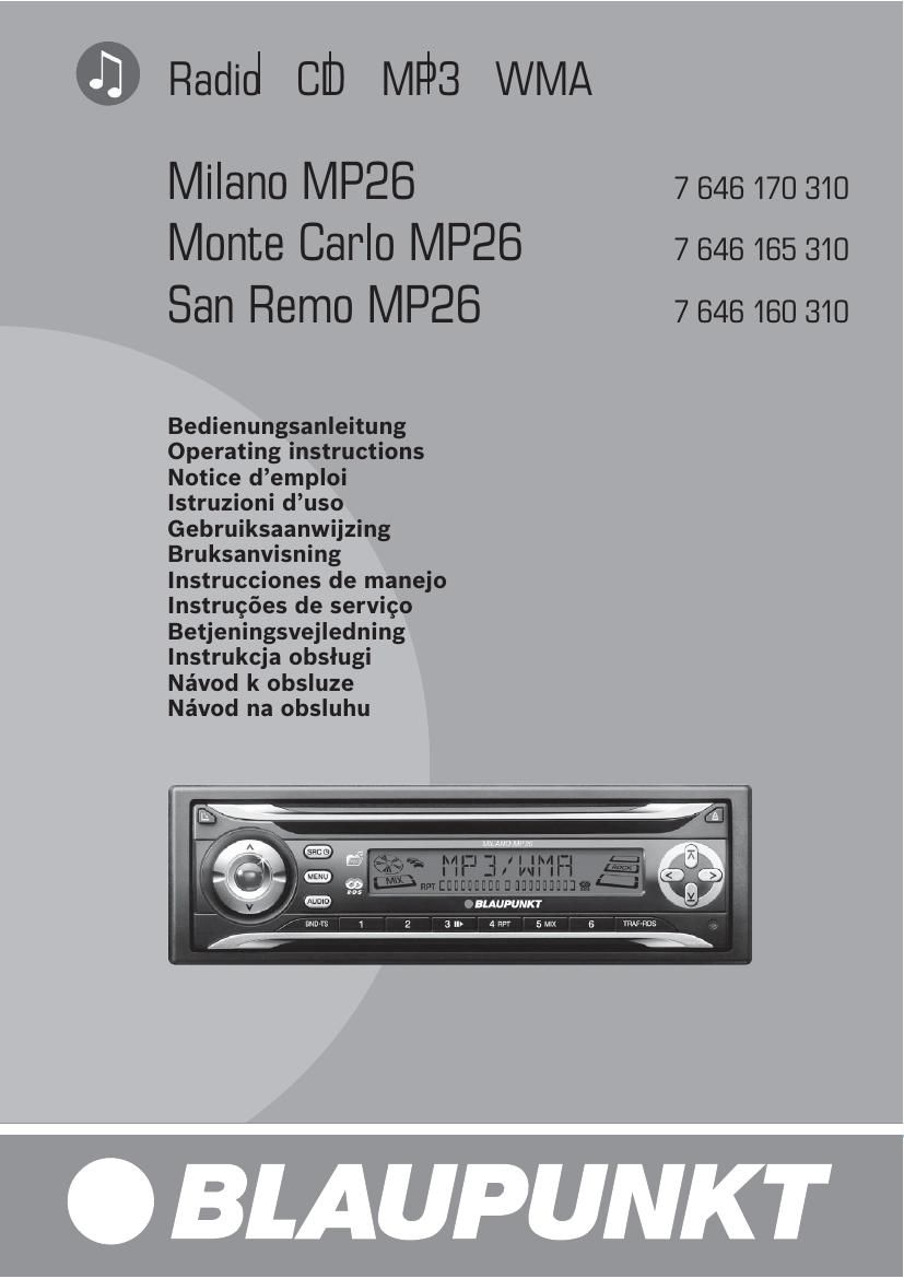 Blaupunkt Monte Carlo MP 26 Owners Manual