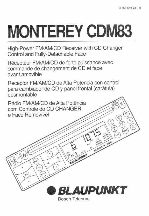 Blaupunkt Monterey CDM 83 Owners Manual