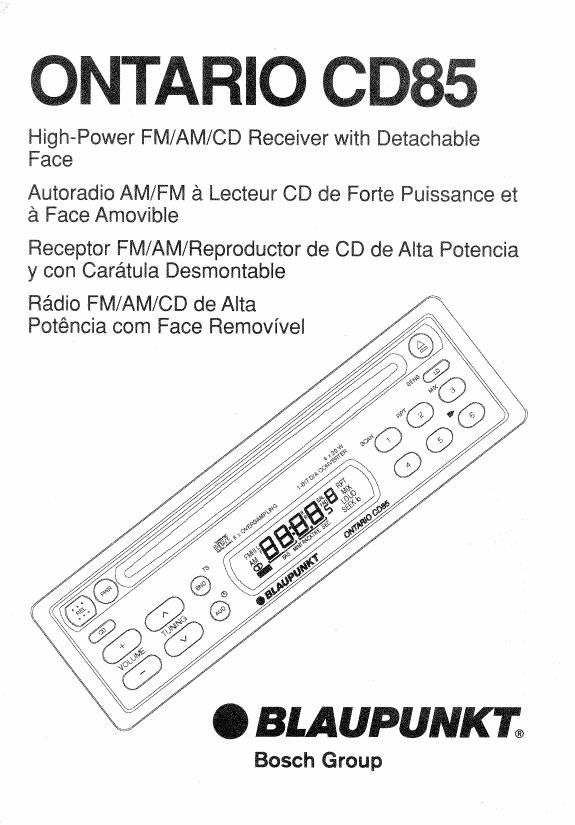 Blaupunkt Ontario CD 85 Owners Manual