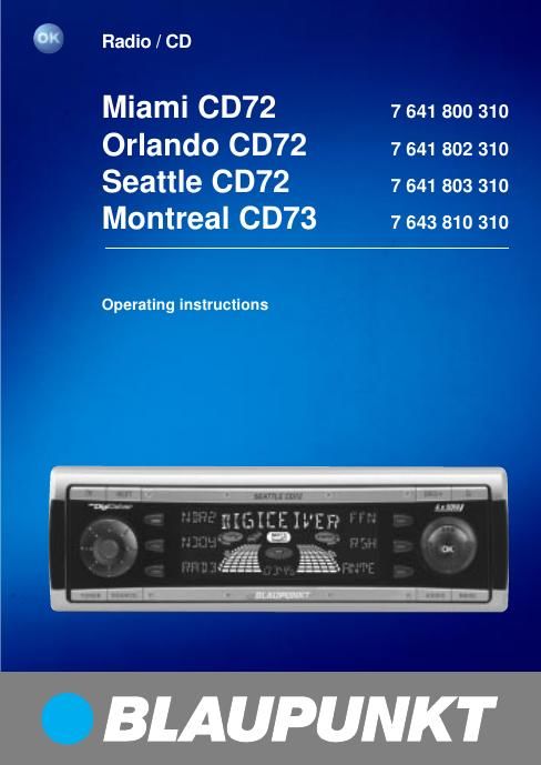 Blaupunkt Orlando CD 72 Owners Manual