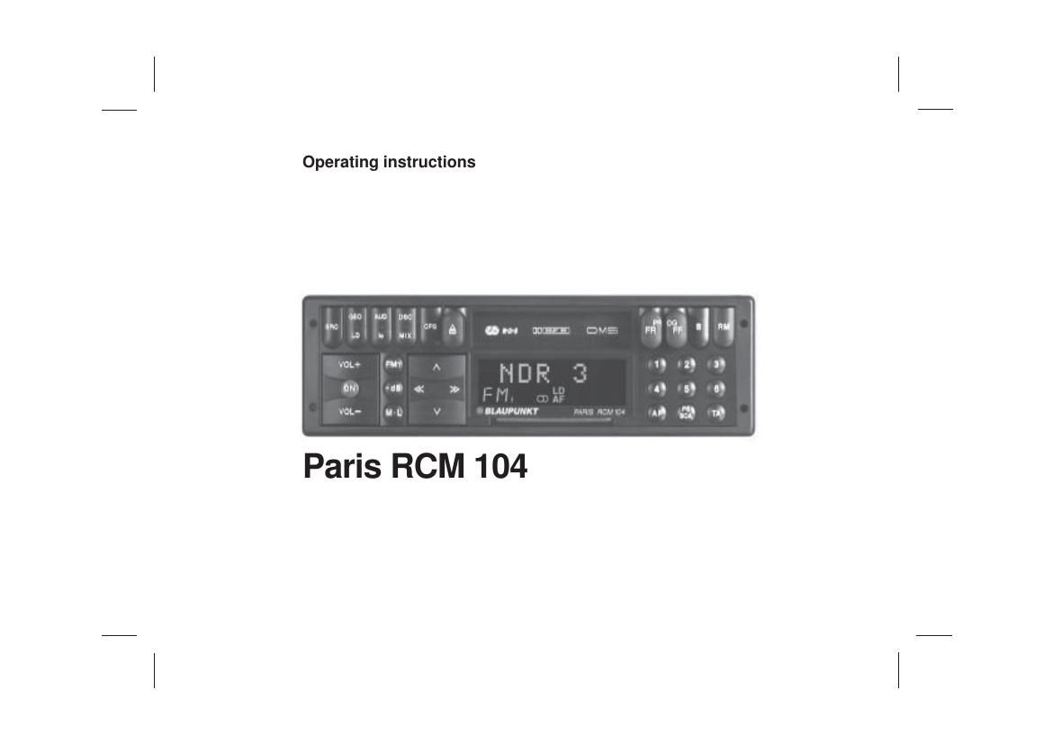Blaupunkt Paris RCM 104 Owners Manual