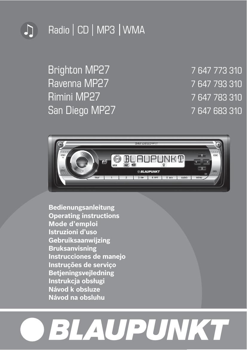 Blaupunkt Ravenna MP 27 Owners Manual