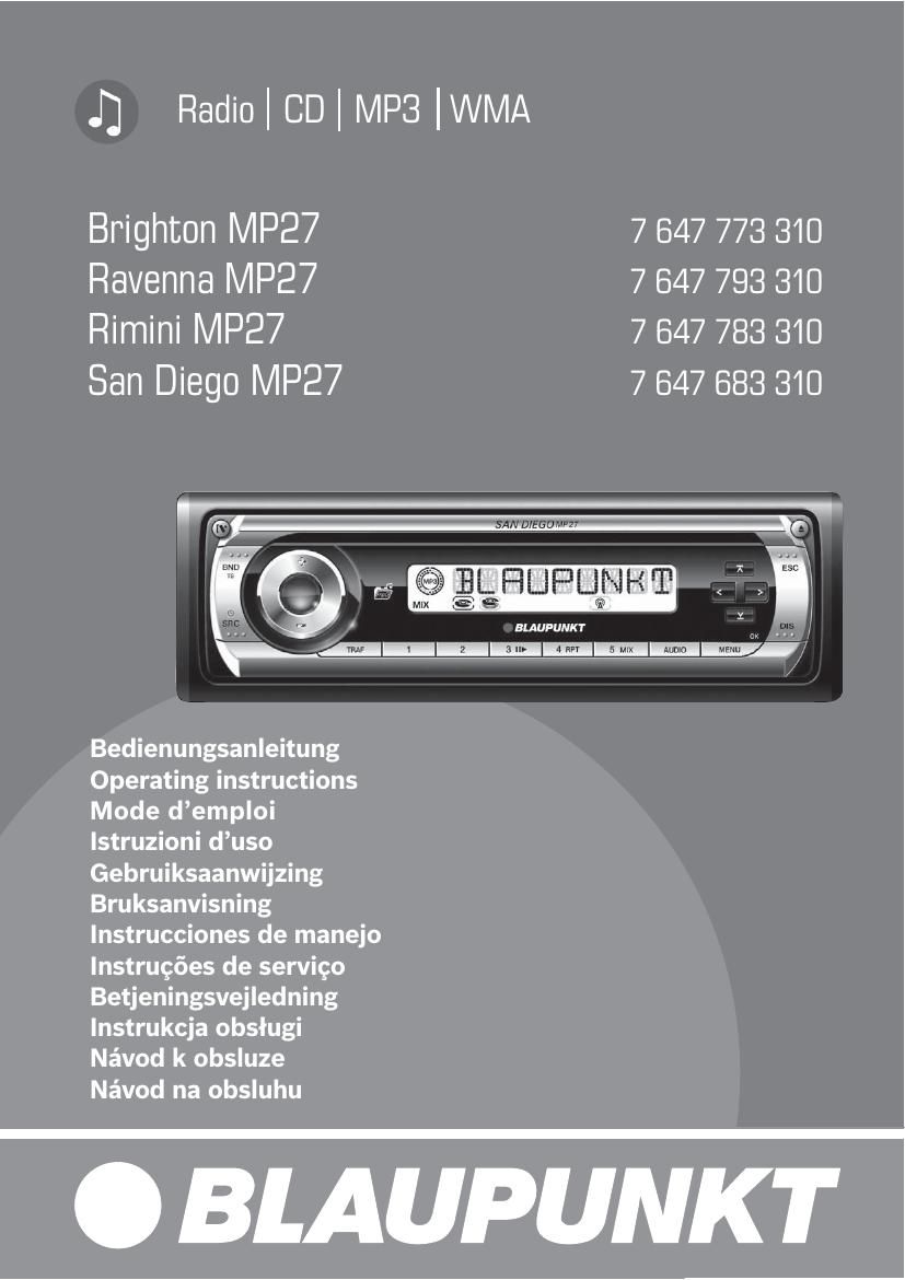 Blaupunkt Rimini MP 27 Owners Manual