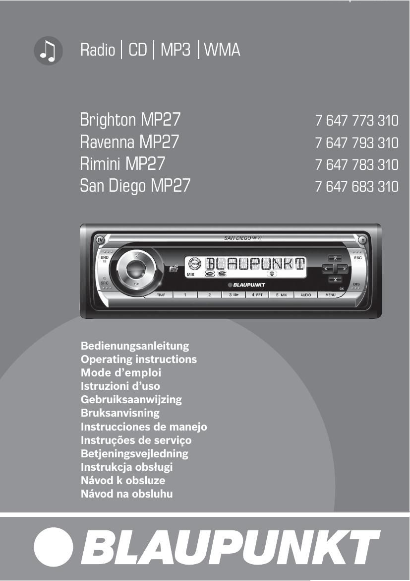 Blaupunkt San Diego MP 27 Owners Manual