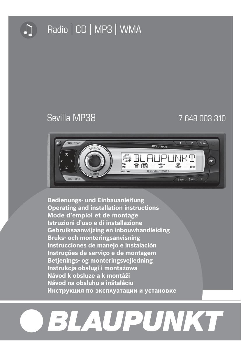 Blaupunkt Sevilla MP 38 Owners Manual