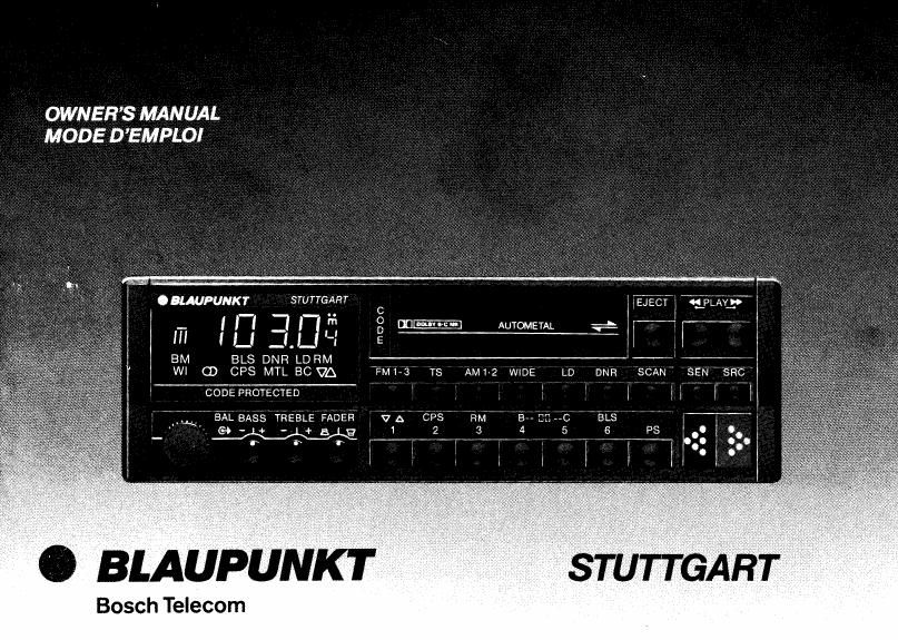 Blaupunkt Stuttgart Owners Manual