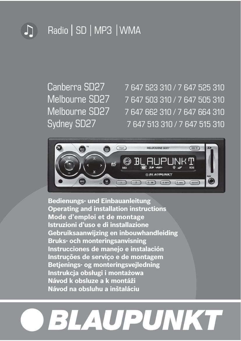 Blaupunkt Sydney SD 27 Owners Manual