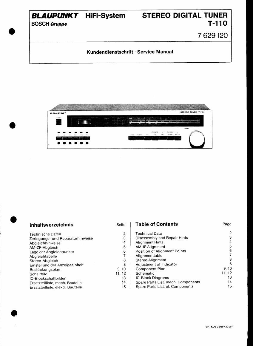 Blaupunkt T 110 Service Manual