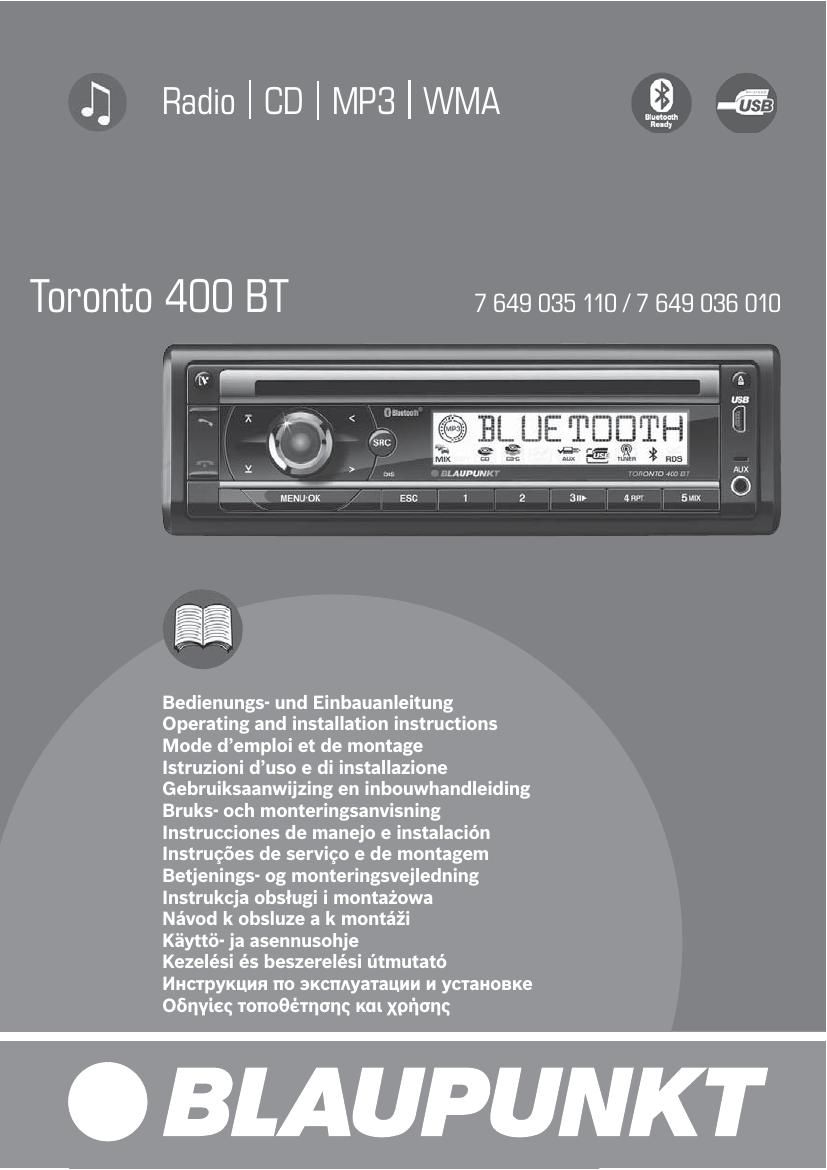 Blaupunkt Toronto 400 BT Owners Manual